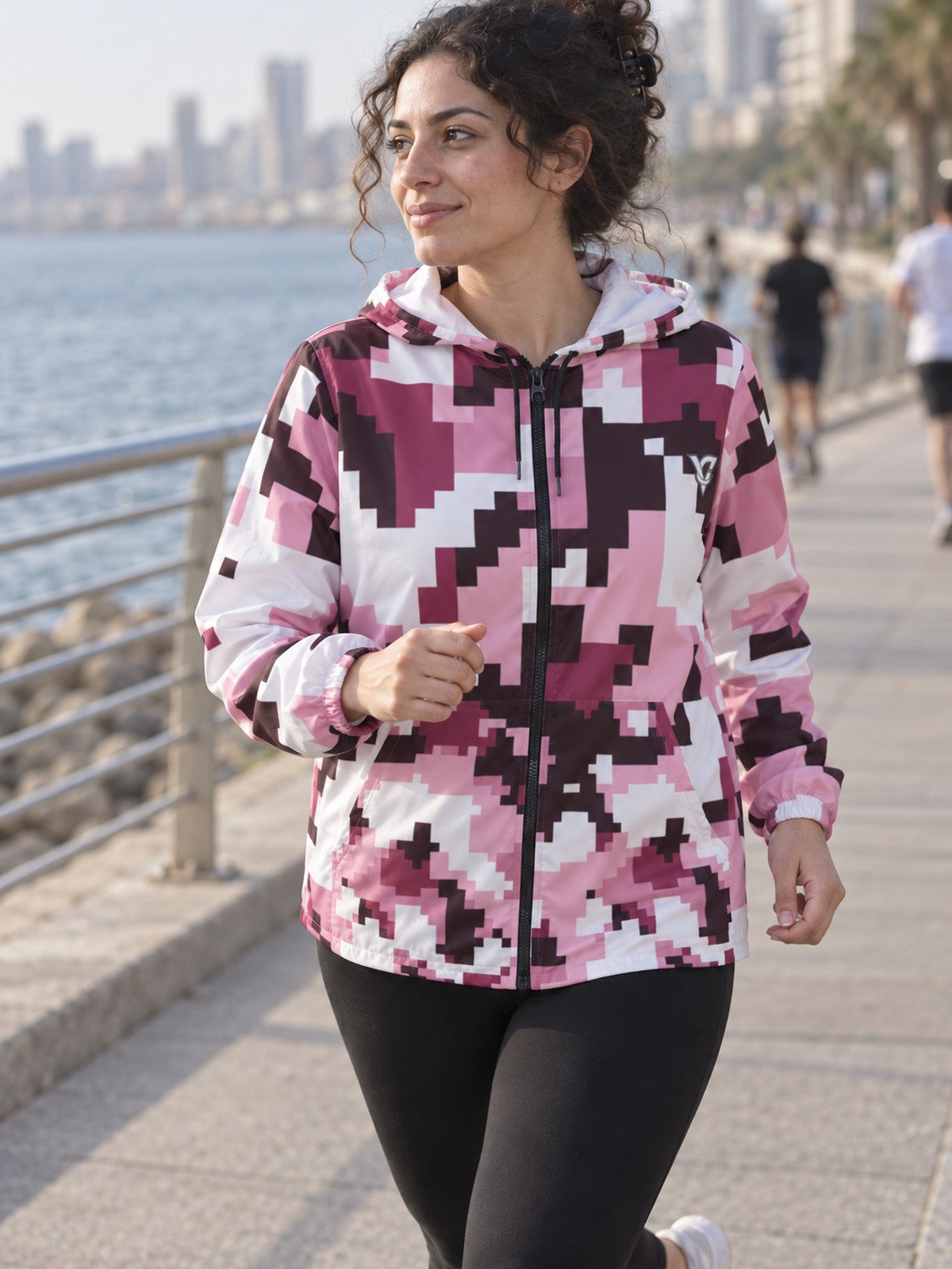 Woman wearing the Rose Digital Camo Women's Windbreaker Jacket