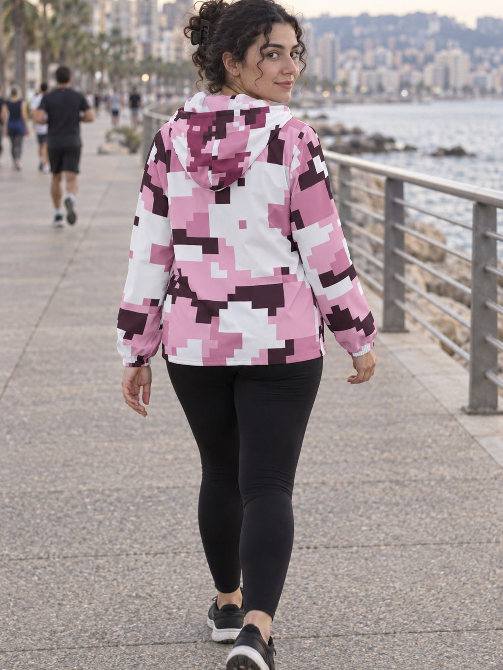 Woman wearing the Rose Digital Camo Women's Windbreaker Jacket