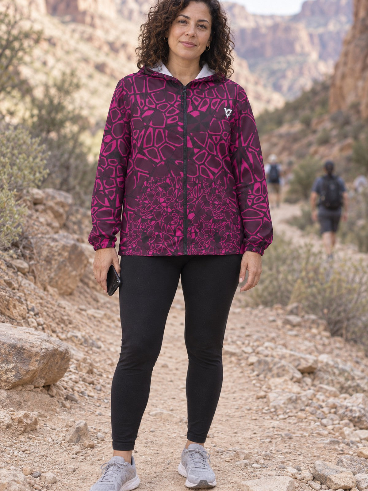 Woman wearing the Berry Leopard Women's Windbreaker Jacket