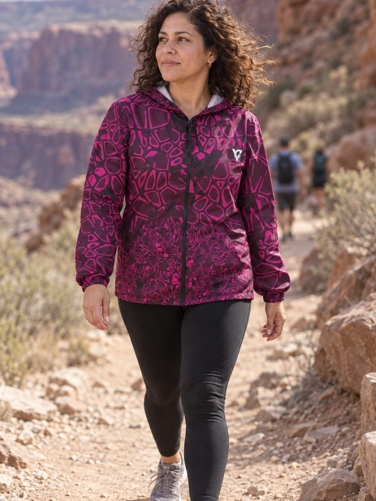 Woman wearing the Berry Leopard Women's Windbreaker Jacket