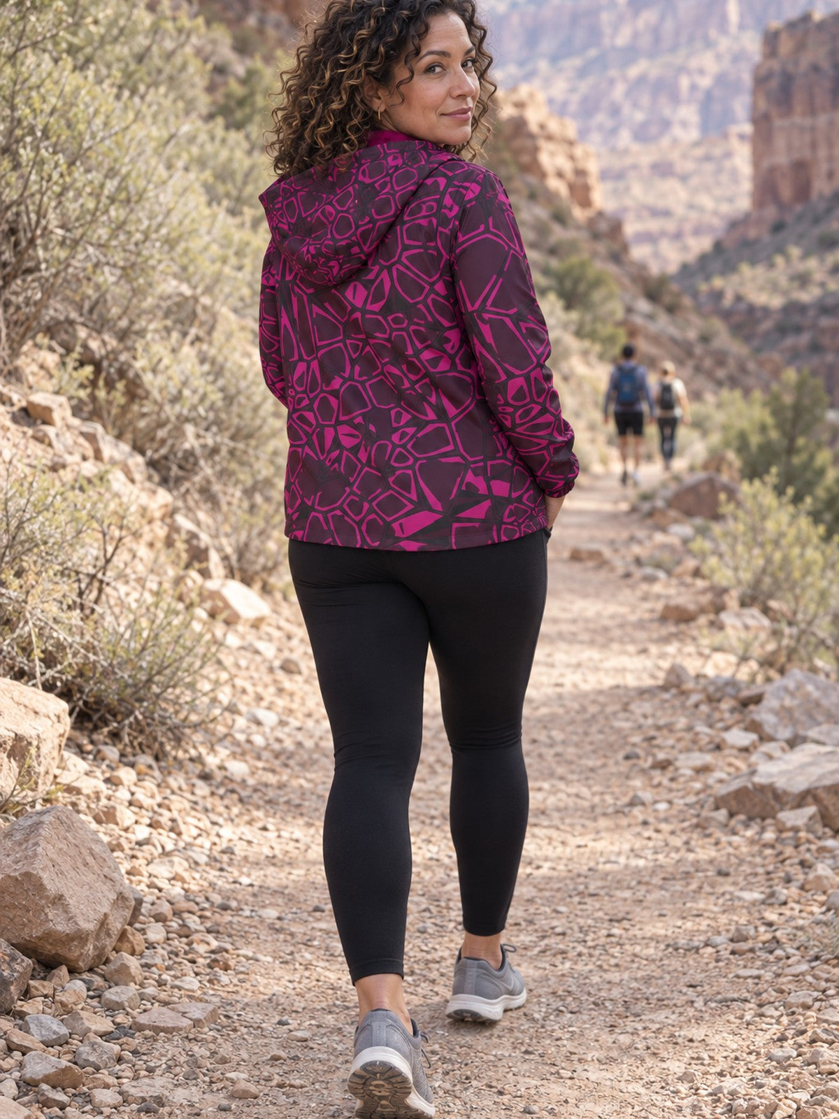 Woman wearing the Berry Leopard Women's Windbreaker Jacket