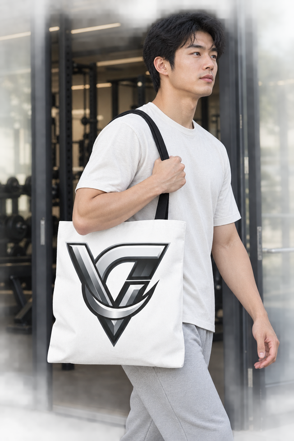 Chrome VG Emblem Tote Bag — Sleek Gamer Logo All-Over Print Tote