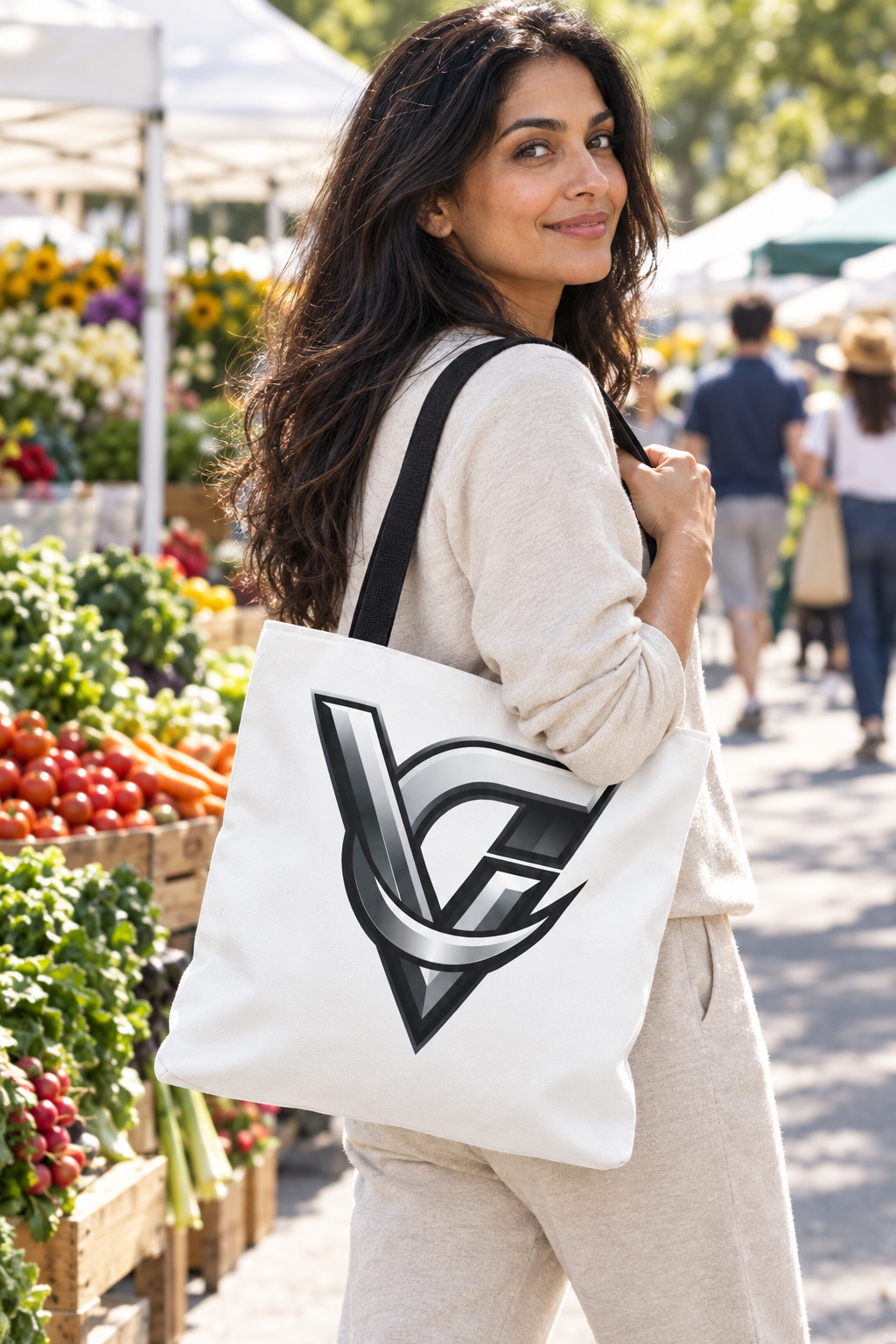 Chrome Monogram Tote Bag worn on a model