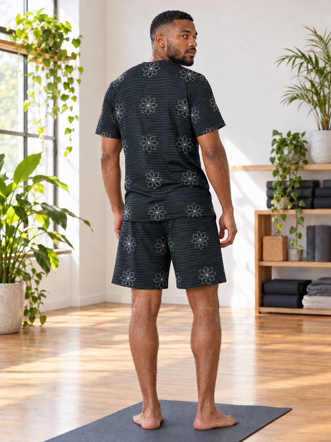 Yoga Volt Night Flow Lotus Men's Athletic Shorts with Pockets, back view