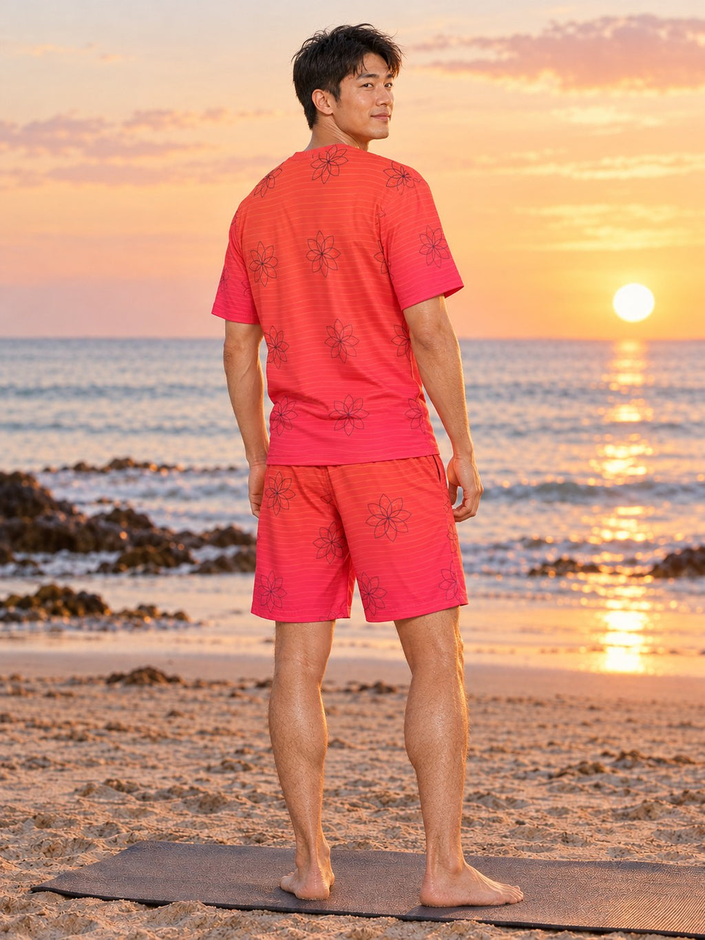 Yoga Sunset Fade Flow Lotus Men's Athletic Shorts with Pockets, back view
