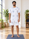 Yoga Arctic White Flow Lotus Men's Athletic Shorts with Pockets, front view