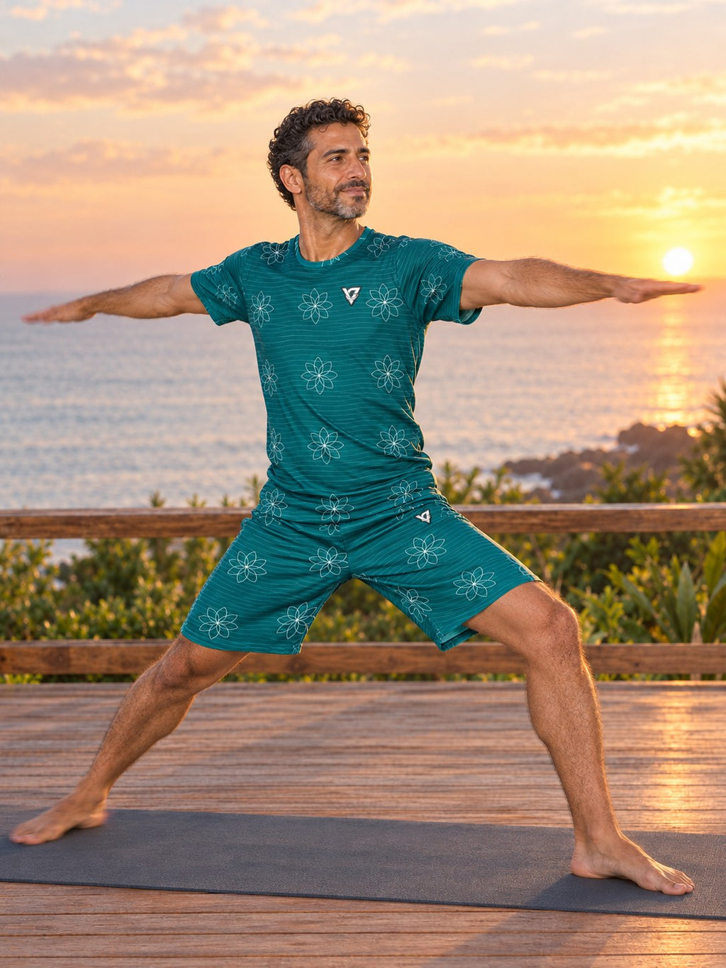 Yoga Teal Wave Flow Lotus Men's Sports Jersey, in action