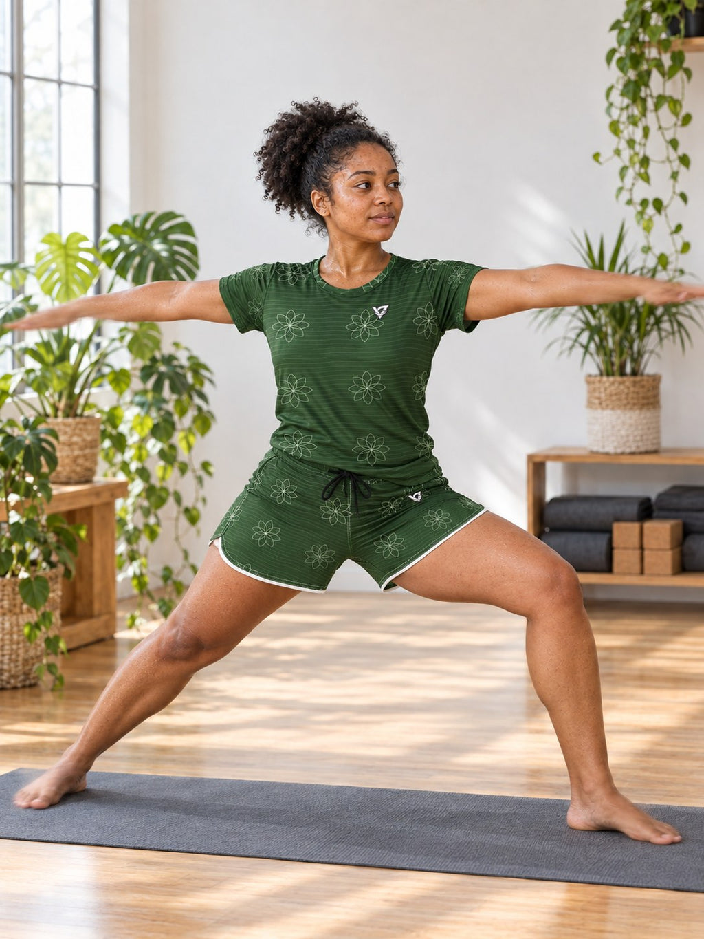 Yoga Forest Camo Flow Lotus Women's Sports Jersey, in action