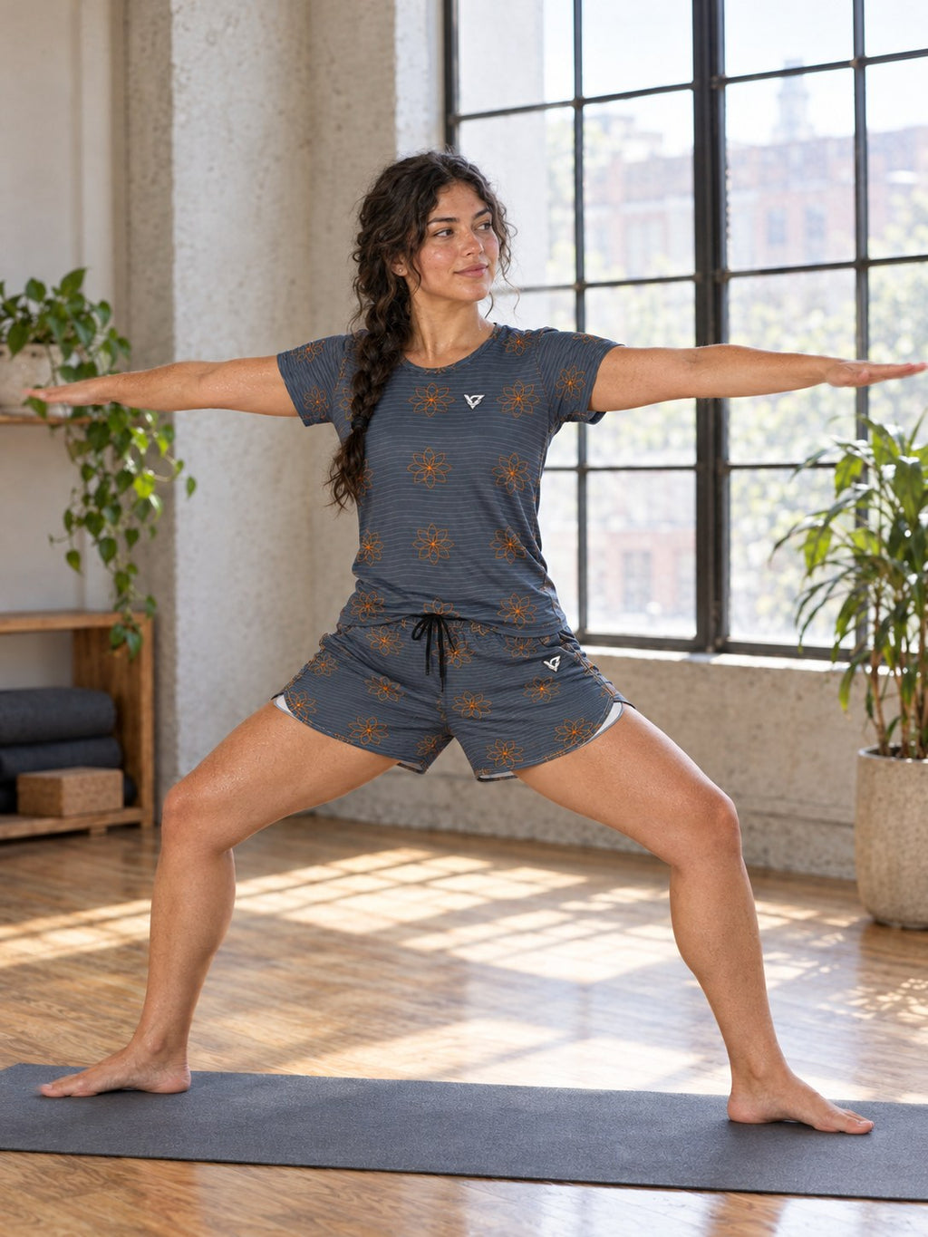 Yoga Slate Storm Flow Lotus Women's Sports Jersey, in action