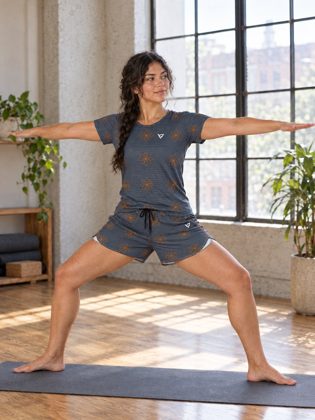 Yoga Slate Storm Flow Lotus Women's Sports Jersey, in action